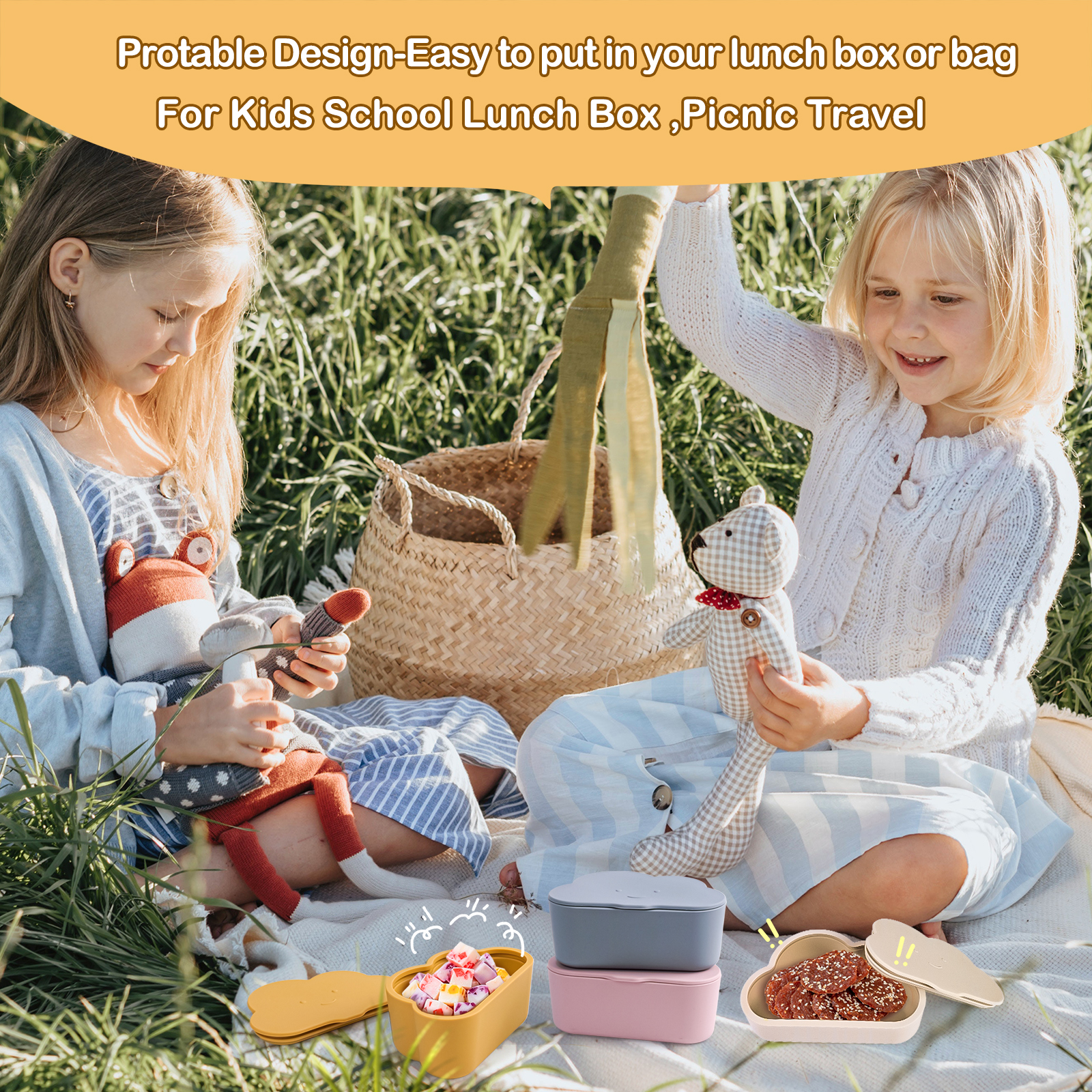TYRY HU-caja de almacenamiento de alimentos de silicona para niños, sin BPA, Color sólido, taza de aperitivos para bebés, contenedor de aperitivos portátil para niños con tapa