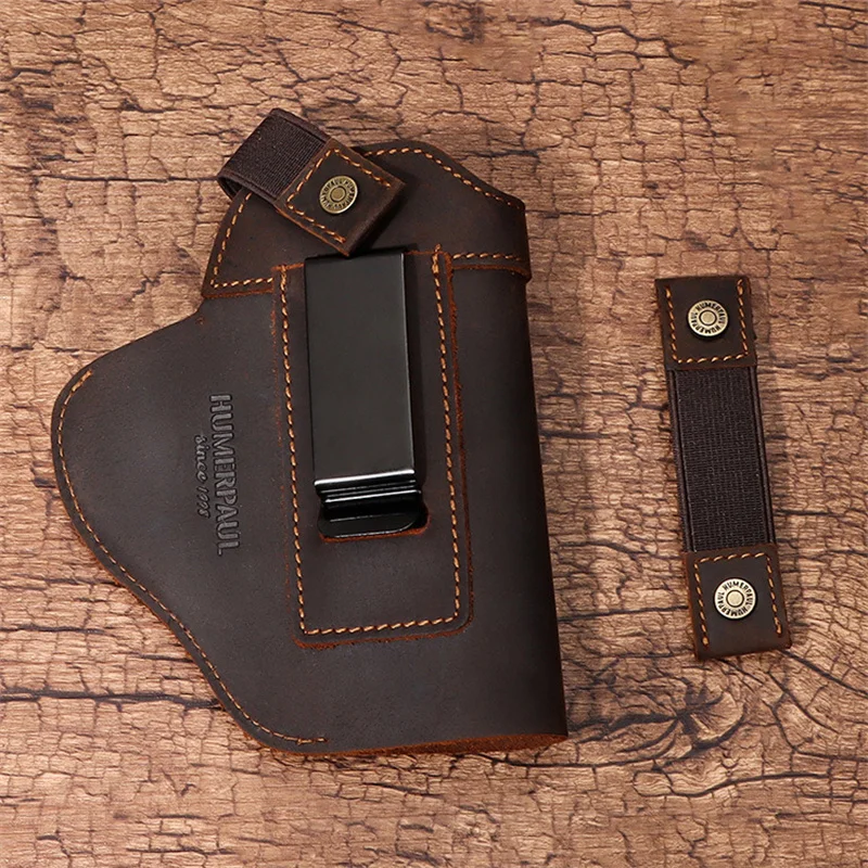 Hummer Paul Funda de piel de vaca táctica para exteriores, cintura Invisible oculta, Glock, cubierta de cabina de madera de cuero genuino