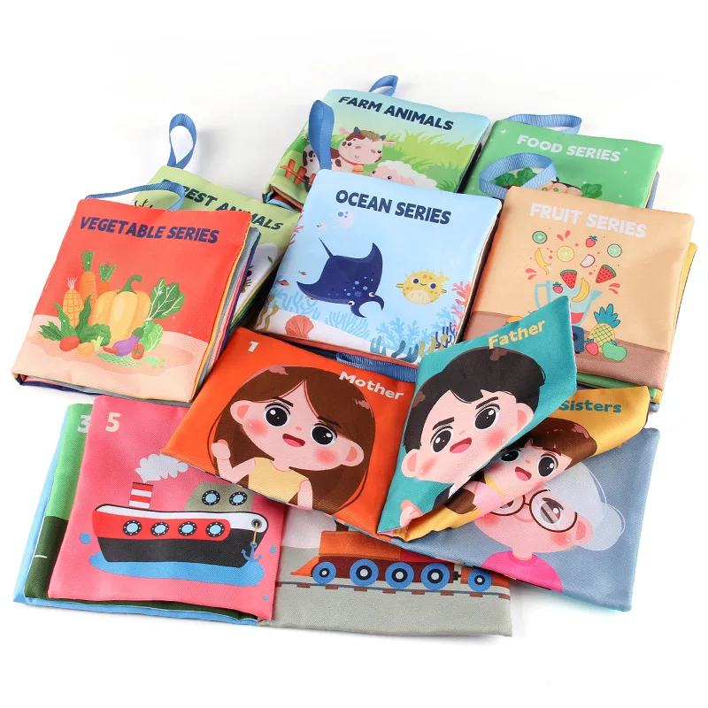 หนังสือผ้าเด็ก 3D ของเล่นการศึกษาปฐมวัย หนังสือปาล์มภาษาอังกฤษ 4 หน้า 8 หน้า