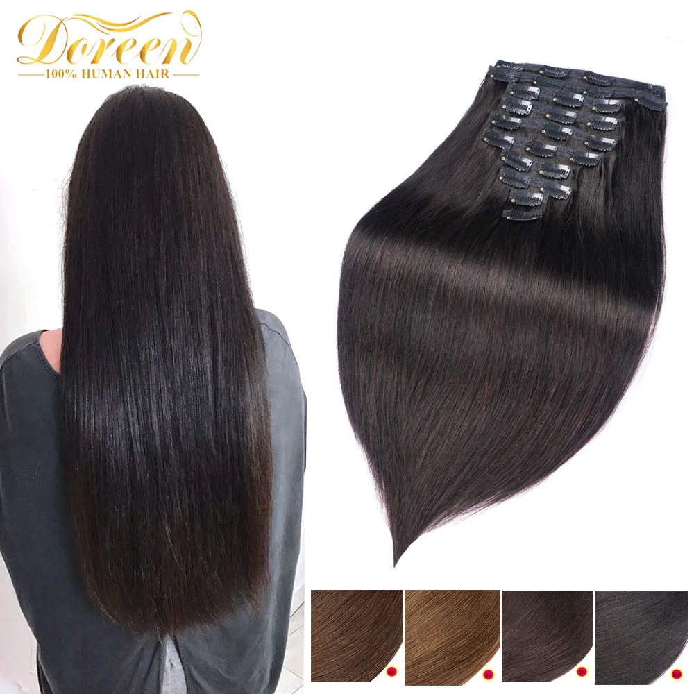 Doreen 160g 200g 240g série de volume máquina brasileira remy clipe reto em extensões de cabelo humano cabeça cheia 10 pçs 16 a 24 Polegada