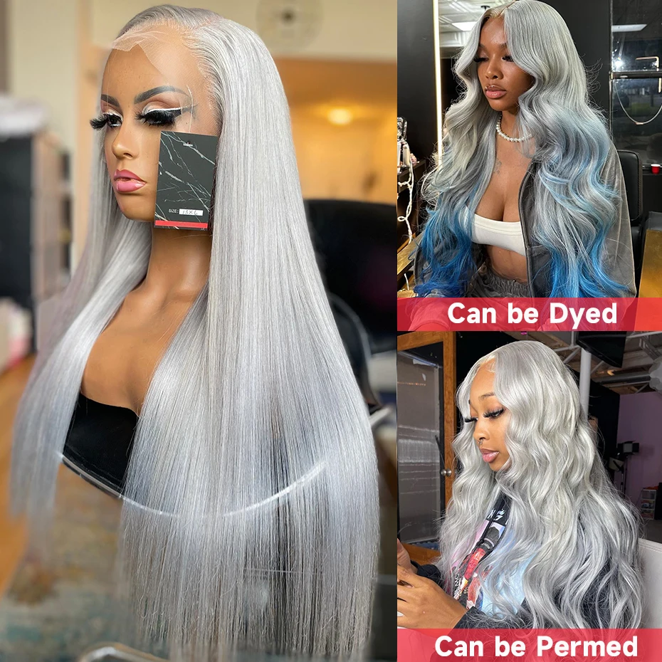 Parrucche anteriori in pizzo dritto grigio argento 13x6 per capelli umani pre pizzicate 613 parrucche frontali bionde dell'onda del corpo per le donne parrucche brasiliane dei capelli