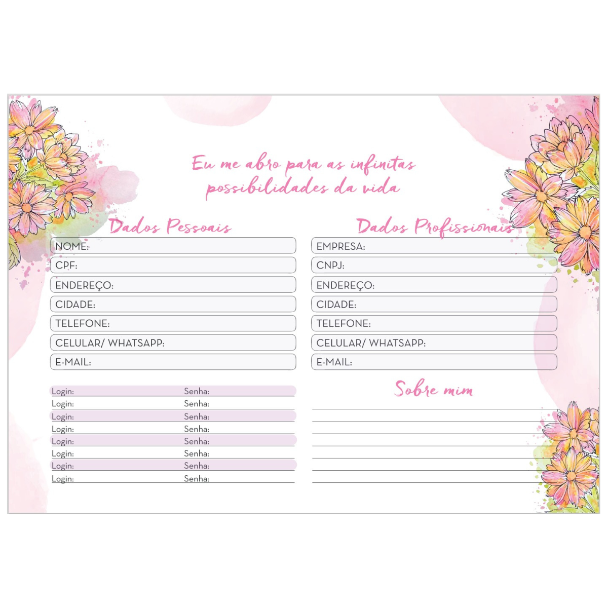 Planner Calendário Mensal Aquarela A4 Lateral 15 Folhas