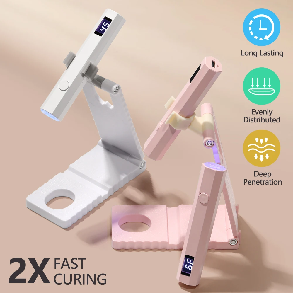 Lulaa lâmpada de unhas sem fio com suporte luz uv portátil com display lcd para unhas de gel recarregável usb secador de unhas para cura rápida