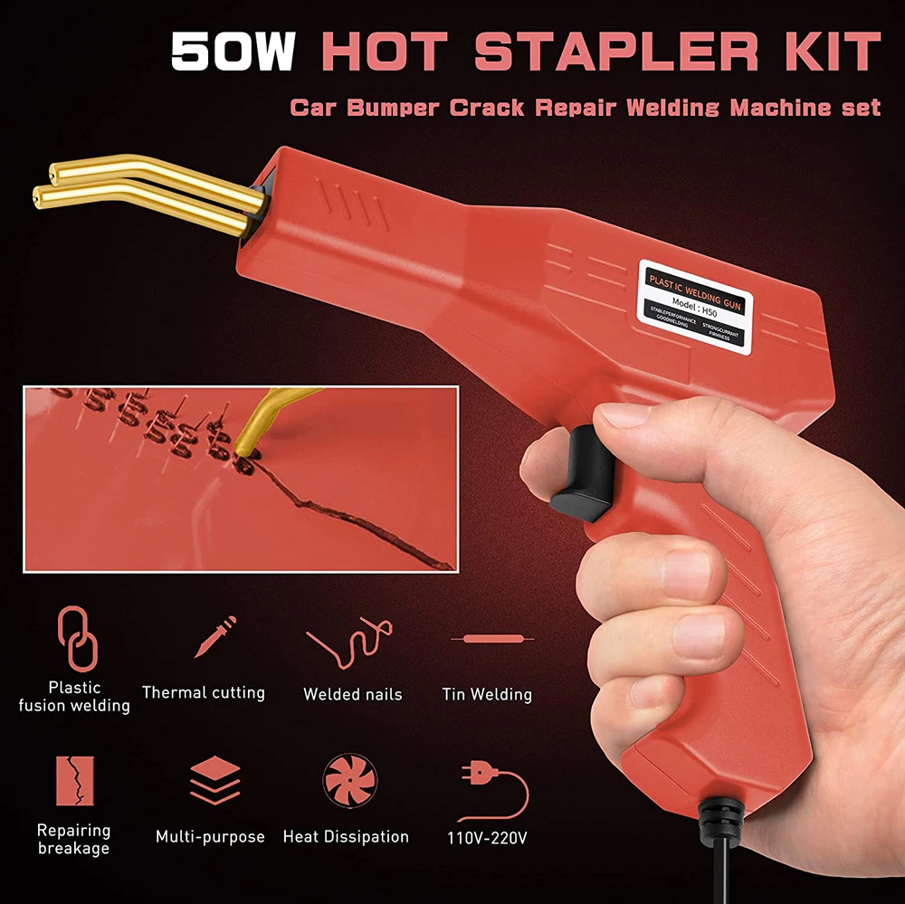 50W cucitrice a caldo saldatrice di plastica Kit di riparazione paraurti per auto Kit di riparazione in plastica pistola per graffette a caldo strumenti di riparazione per crepe paraurti per auto