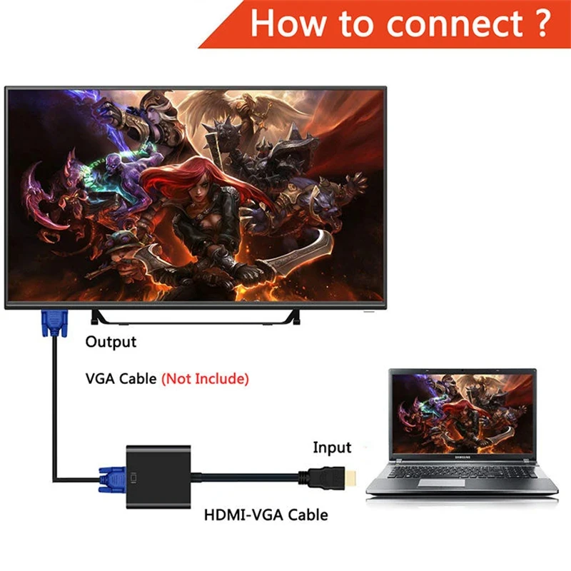 Adattatore HD 1080P compatibile HDMI a VGA Convertitore cavo VGA analogico digitale compatibile HDMI maschio a femmina per PC Laptop Tablet
