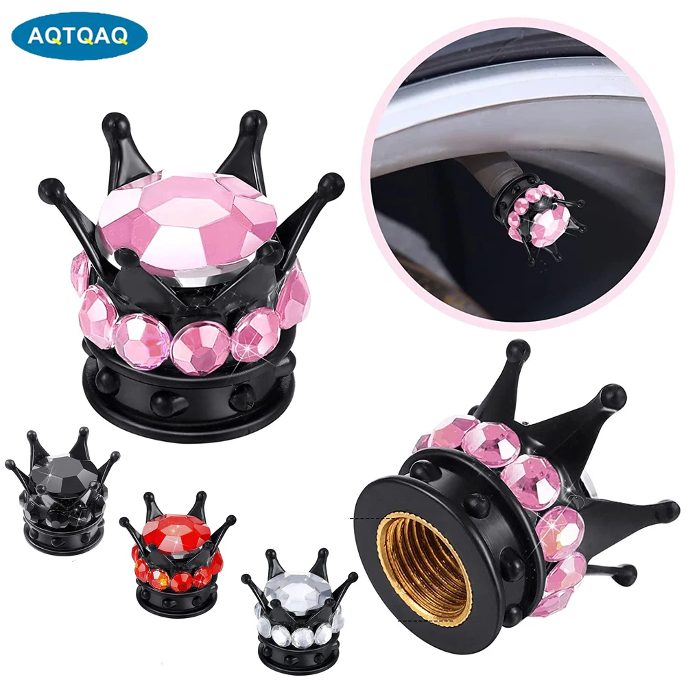 AQTQAQ tapas de vástago de válvula de neumático de corona cromada para coche, Auto, bicicleta y ruedas de motocicleta, 4 piezas por juego