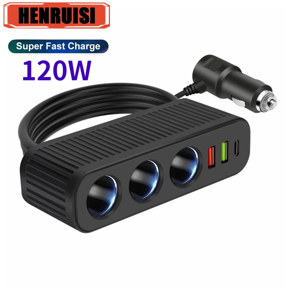 120W Auto Zigarette Leichter USB Ladegerät PD Schnell Ladung Power Adapter Eins-zu-vier Multifunktionale Buchse für Handy Ladegerät