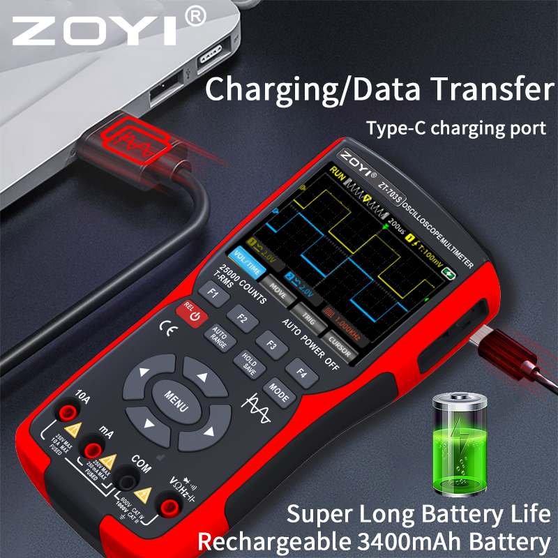 ZOYI color screen handheld dual-channel oscilloscope Multimeter 703s auto repair instrument multi-function measurement 3-in-1