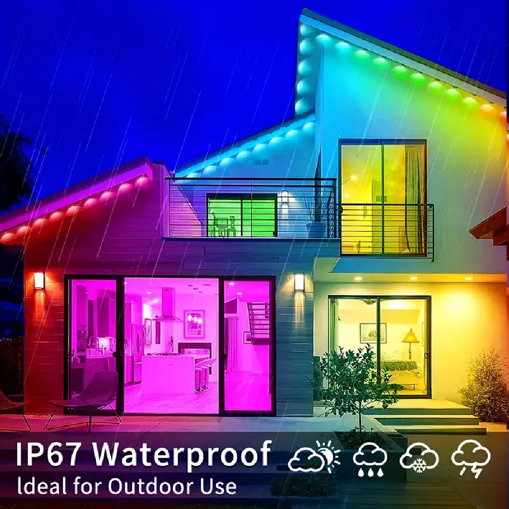 196FT/147FT/98FT/49FT Permanent Outdoor Lights RGB+IC Smart Christmas Lights String Waterproof for New Year Holiday Decorations
