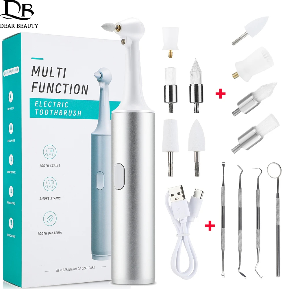 Электрический полировщик зубов, 8 шт., сменные головки, зубной скалер, средство для удаления пятен, зубного камня, очиститель зубов, отбеливатель, уход за полостью рта