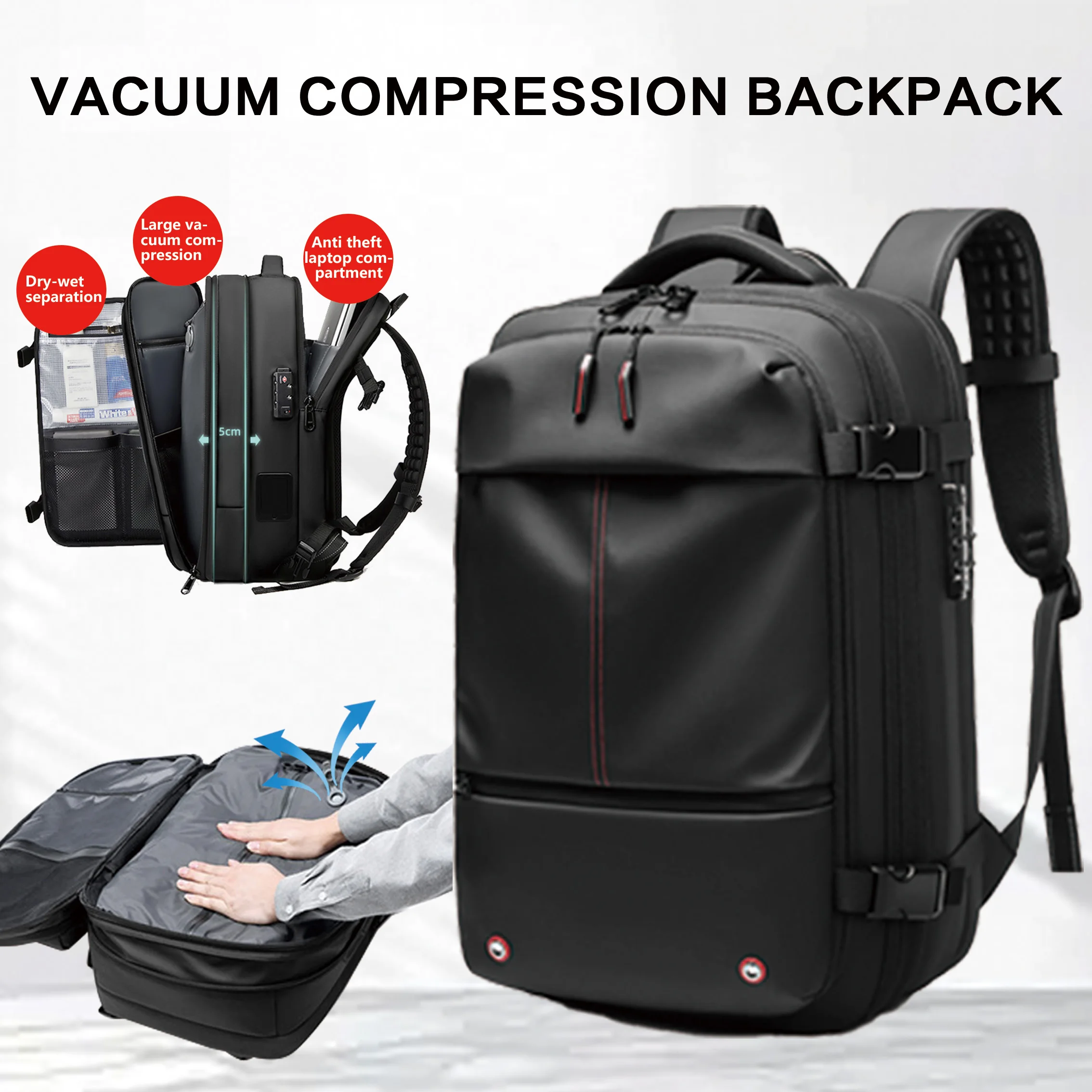 Mochila de viaje para hombre, mochila para ordenador portátil de 17 pulgadas con compresión al vacío, mochila escolar de gran capacidad para negocios, mochila de senderismo expandida