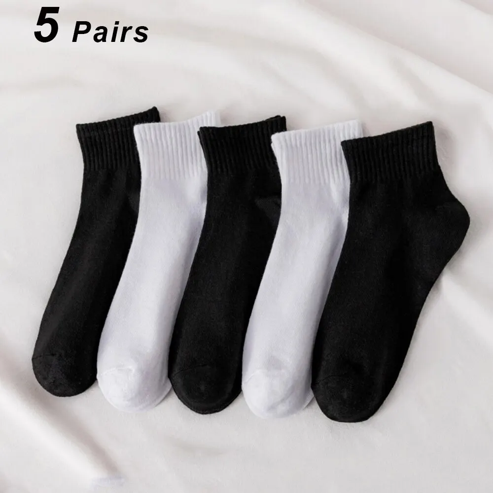 Calcetines cómodos y transpirables para hombre, medias de negocios en blanco y negro, de alta calidad, para primavera y otoño, lote de 5 pares