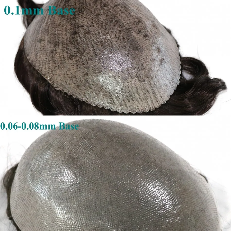 Tự Nhiên Dây Cột Tóc Nam Toupee V-Vòng 0.06-0.08Mm Đế PU Tóc Thay Thế Hệ Thống Thẳng/Lượn Sóng tóc Cho Lựa Chọn Tóc Vàng