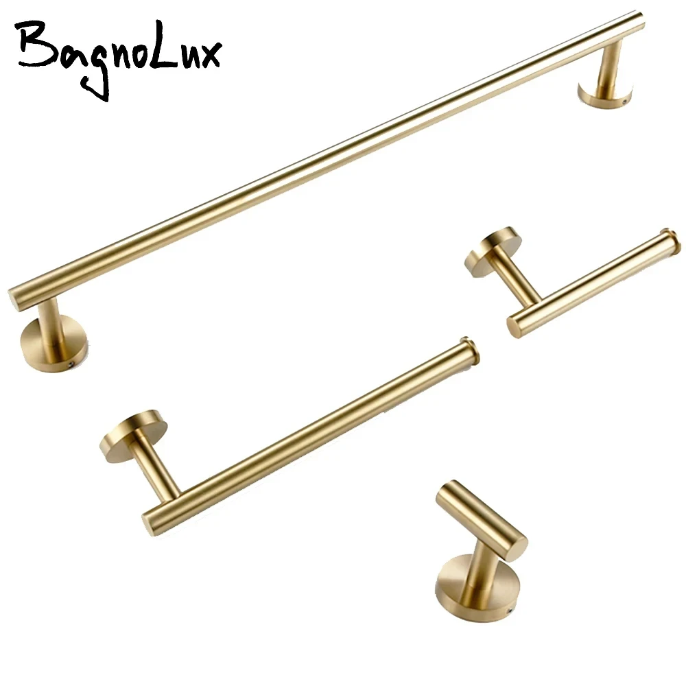 Wand Montiert Hand Handtuch Bar Gebürstet Gold Edelstahl Runde Wc Papier Halter Robe Handtuch Haken Badezimmer Zubehör Kit
