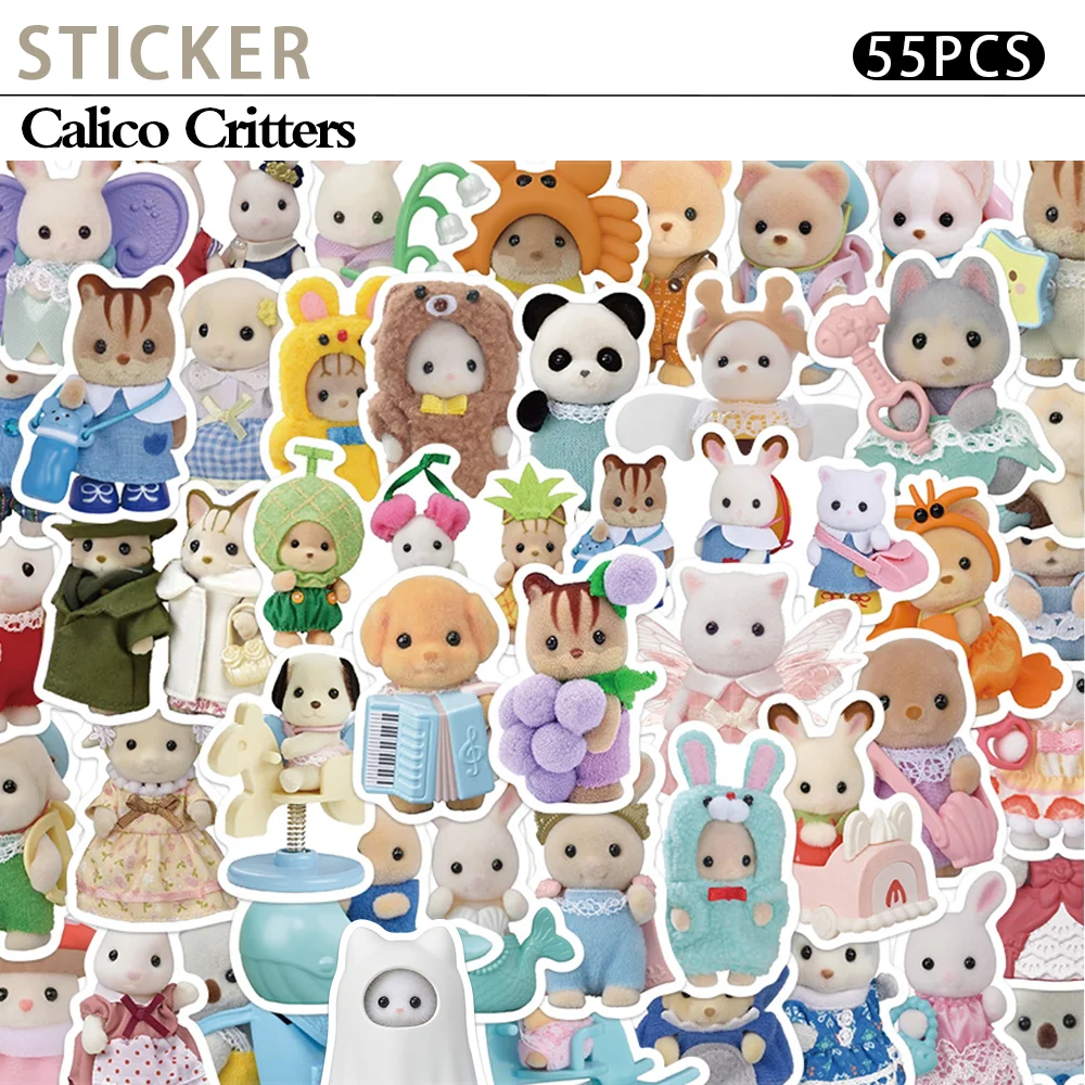 55 Uds Calico Critters pegatinas portátil decoración para álbum de recortes pegatinas de grafiti monopatín portátil pegatina impermeable