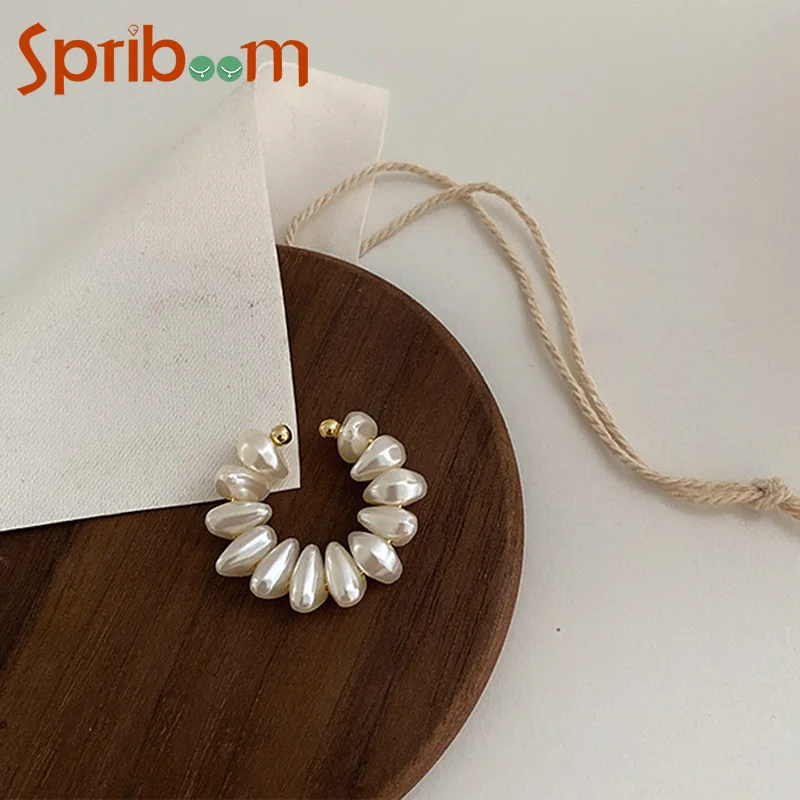 Clip de oreja de perla Irregular, Piercing falso, manguito de oreja, perlas artificiales, Clips de oreja en pendientes para mujer, regalos de joyería elegantes Retro francés