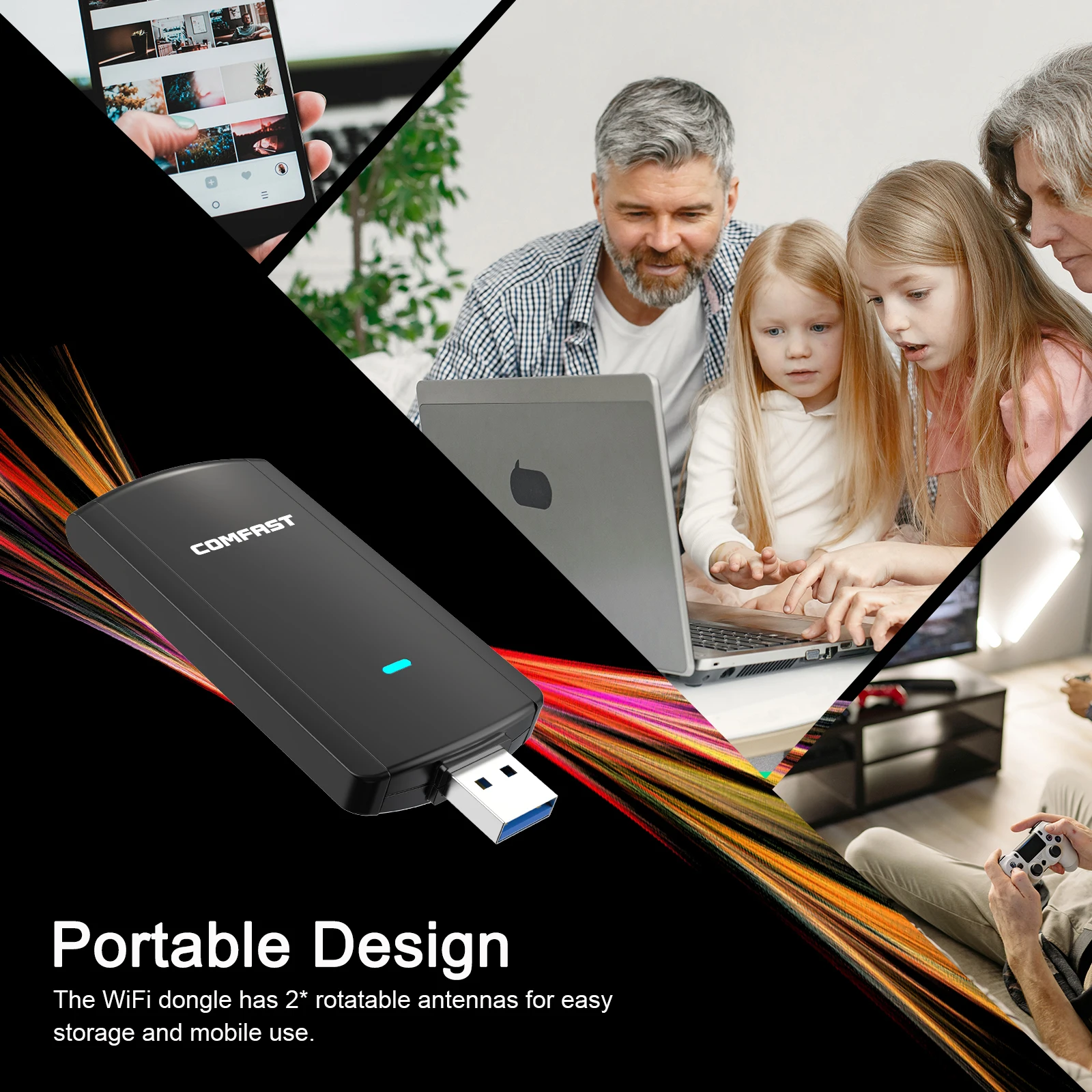 COMFAST 1300 Мбит/с USB Wi-Fi адаптер 2,4G/5,8 ГГц сетевая карта USB3.0/2.0 WIFI Dongle приемник для ПК Win10/11