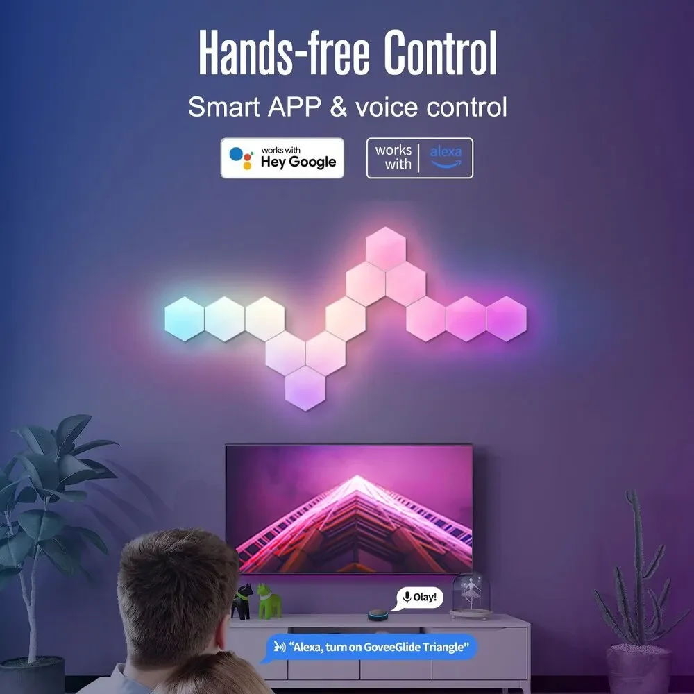 Lámpara de pared Hexagonal inteligente RGB, luz nocturna ambiental que cambia de Color, forma DYI, ritmo musical, Control por aplicación para sala de juegos y dormitorio