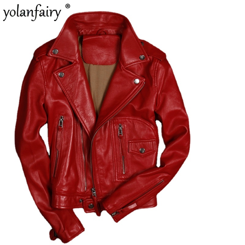 Youranfairy – veste en cuir De mouton véritable pour femme, courte et Slim, pour moto, printemps-automne, MF117, 1727