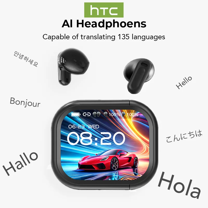 【HTC NE20】auriculares Bluetooth V6.0 con traductor AI, auriculares OWS con pantalla táctil LCD, auriculares inalámbricos deportivos con sonido estéreo HD de larga duración