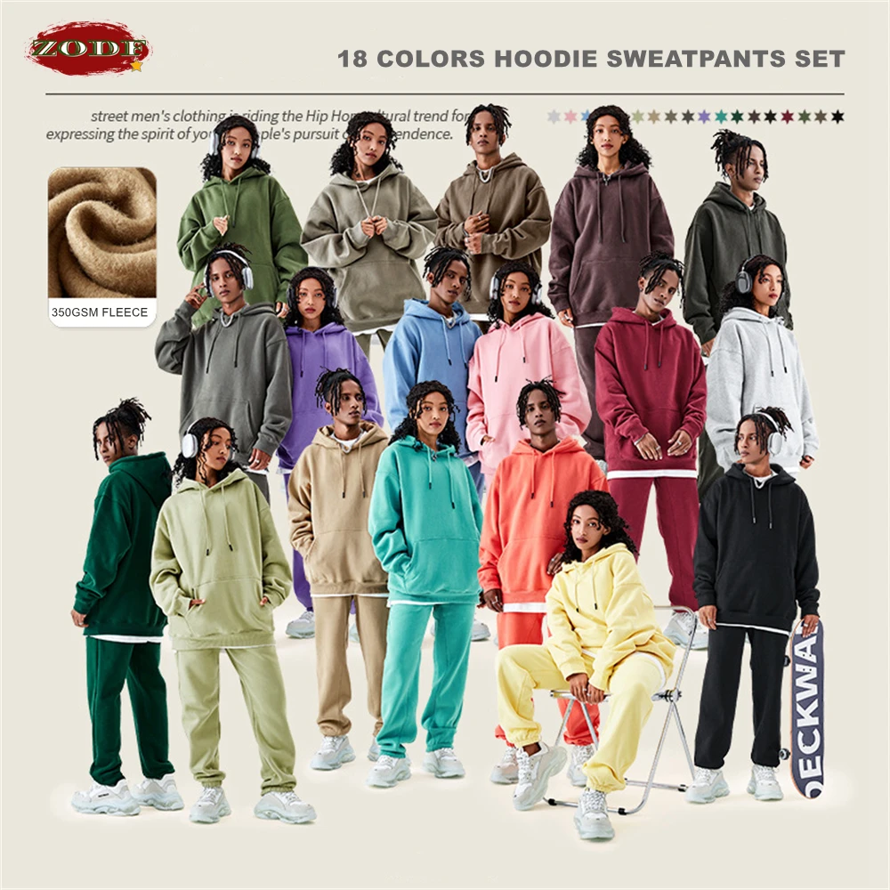 ZODF-sudaderas con capucha de lana para hombre y mujer, jerseys informales de lana 350gsm, sudaderas con capucha sólidas cálidas y sueltas, 18 colores, HY0728