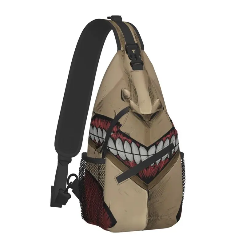 Ransel Selempang Titan Attack On Titan Lapis Baja Mode Wajah Tas Dada Bahu Pria untuk Berkemah Bersepeda