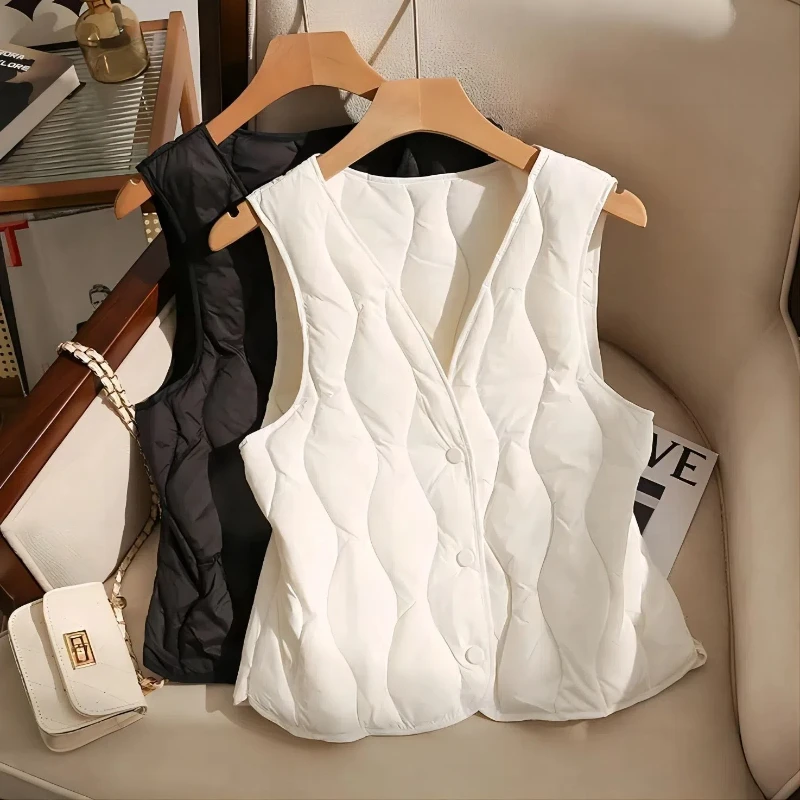 Otoño Invierno nueva moda chaleco con cuello en V abrigos ropa de mujer suelta cálida simplicidad coreana todo-fósforo popularidad Tops