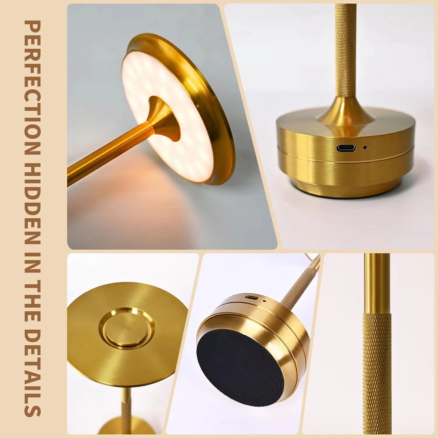 Lampada decorativa semplice in lega di alluminio Luce notturna a LED Atmosfera dimmerabile infinitamente Lampada da scrivania touch ricaricabile portatile retrò
