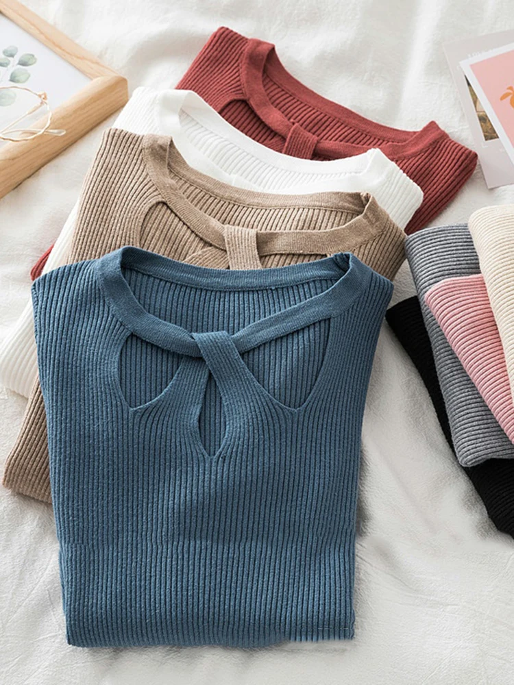 2025 mode Aushöhlen Frauen Pullover Herbst Winter Tops Schlanke Frauen Pullover Gestrickte Pullover Grundlegende Solide Jumper Weiche Warme Pull