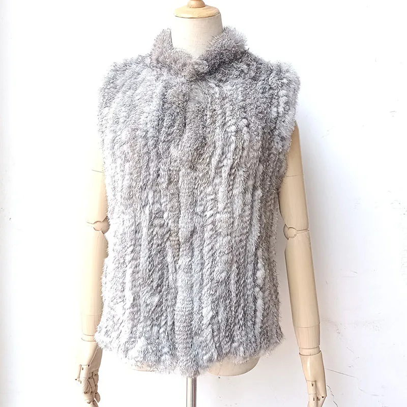 Frauen Frühling gestrickt echte Kaninchen fell Weste Mode Luxus Echtpelz Weste ärmellose weibliche Natur fell Weste