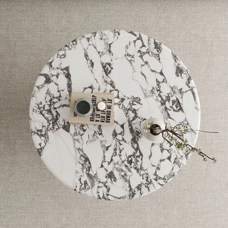 Mesa de centro de mármore natural Carrara – Mesa central moderna para sala de estar com pernas de metal, mesa de console de pedra resistente para sofá