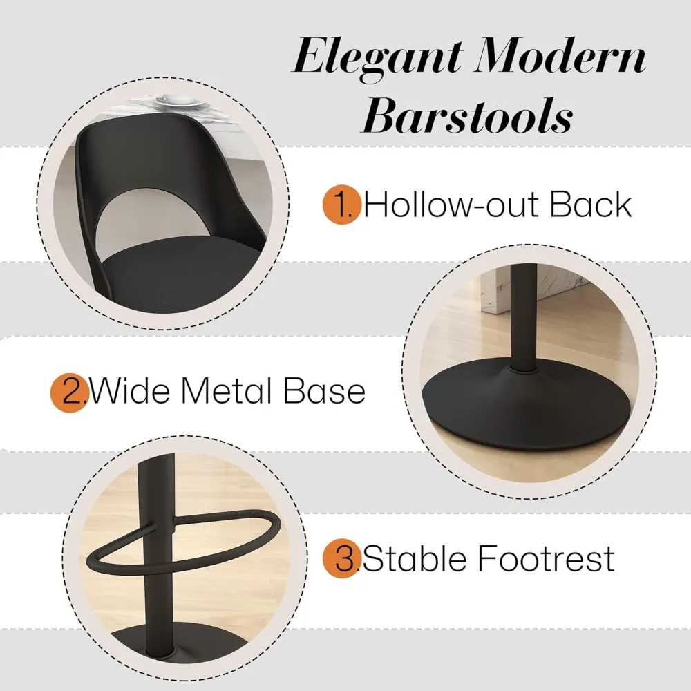 Height Adjustable Swivel Counter Bar Stool with Hollowed-Out PP Back, Upholstered Chair with Metal Bas