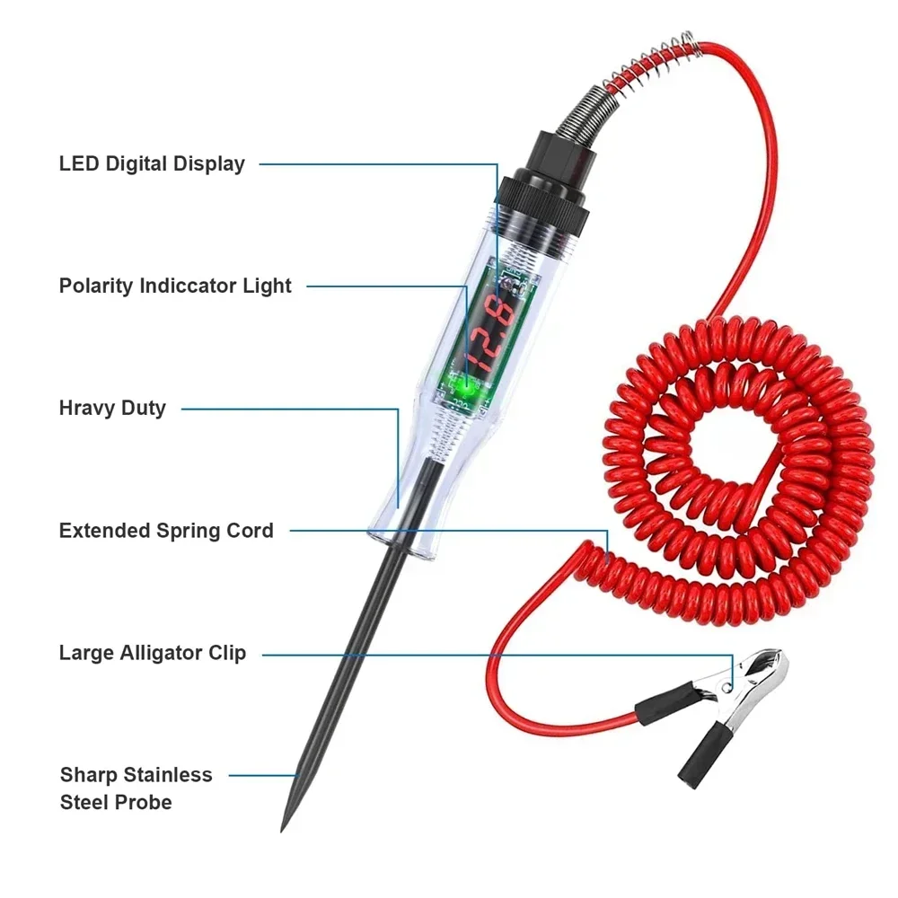 QXNY-probador de circuito automotriz, luz de prueba, 5V, 12V, 24V, 36V, 48V, 90V CC, pantalla LCD Digital, prolongación para sedán, SUV, RV, camión, césped