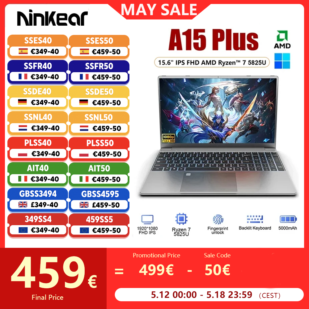 Ninkear A15 Plus Gaming Laptop 15.6 "60Hz Fhd Computer Amd Ryzen™7 5825u 32G Ddr4 Z 1Tb Ssd 57wh Windows 11 Office Noteboo