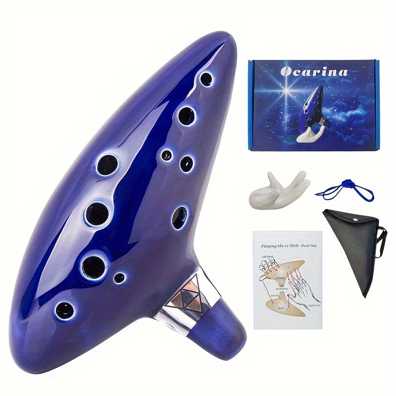 Flauta de cerámica de 12 orificios en llave C con caja de color, bolsa protectora, soporte y manual de instrucciones en inglés