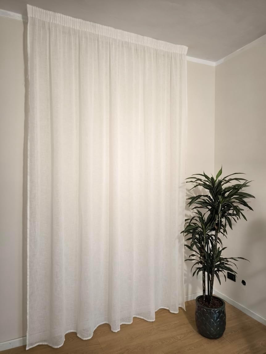 TESSUTI Cortinas con Cinta fruncidora a Medida, Tejido Efecto Lino Blanco, Ancho del Panel 295 cm, para rieles de 150/180 cm, Al