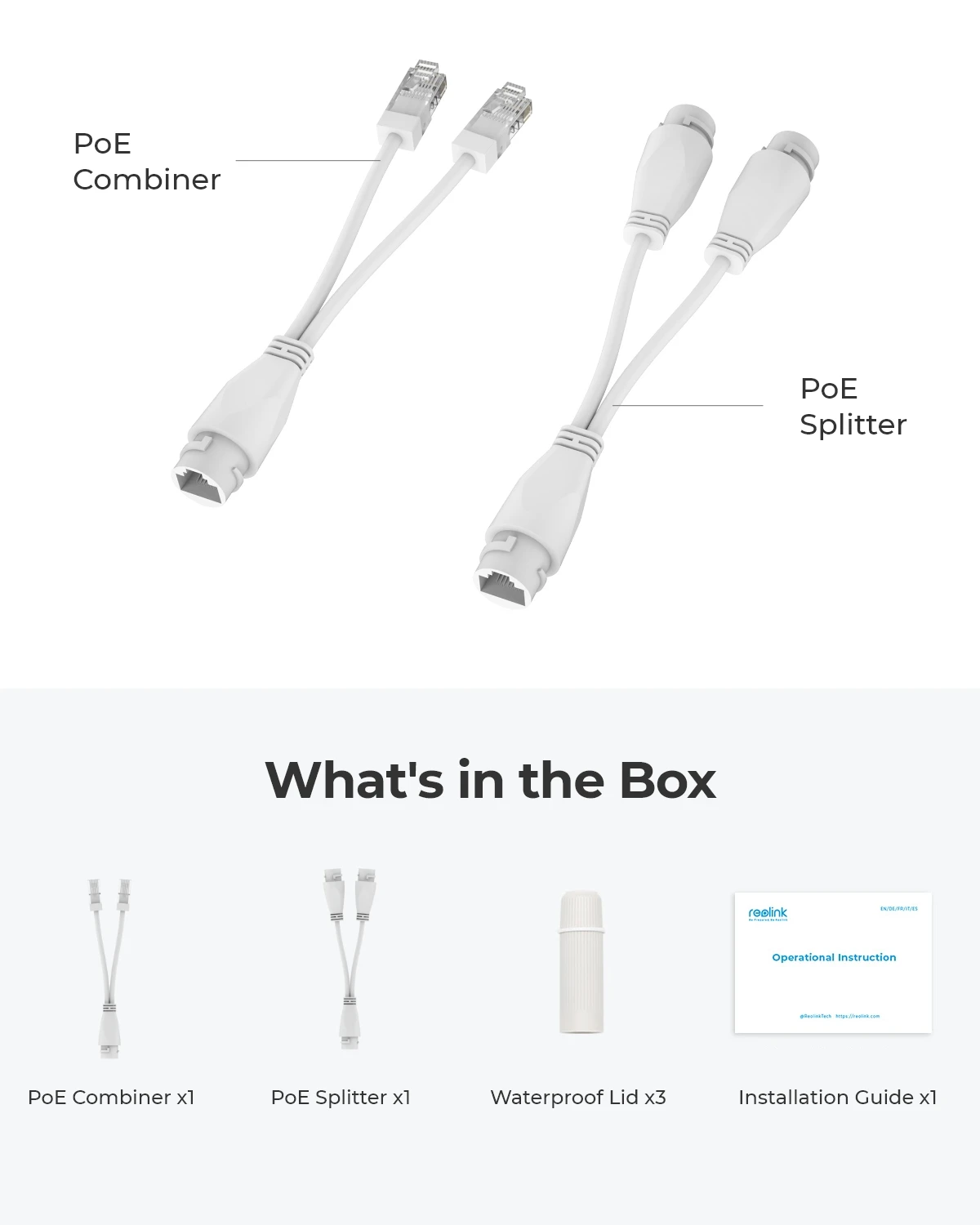 Reolink RLA-POECS1, combinador y divisor PoE resistente al agua, ejecutar dos cámaras en un solo cable, diseñado para usar cámaras PoE