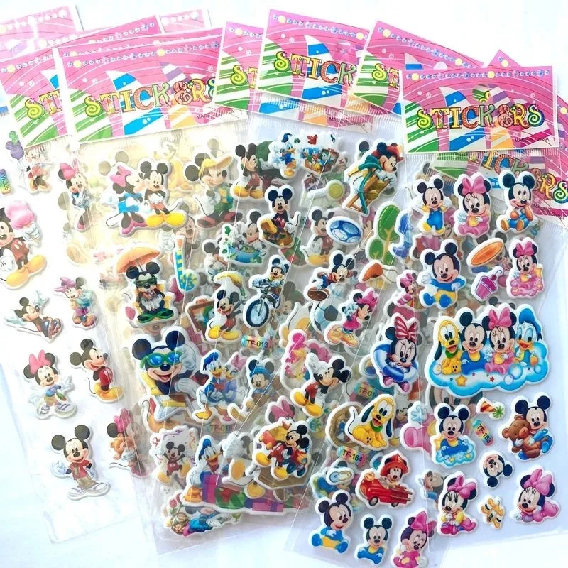 6/12PCS Mickey Mouse Minnie ของเล่นสติกเกอร์ 3D เด็กอะนิเมะการ์ตูน Bubble Paste Thicken สติกเกอร์รางวัลของเล่นเด็กของขวัญ