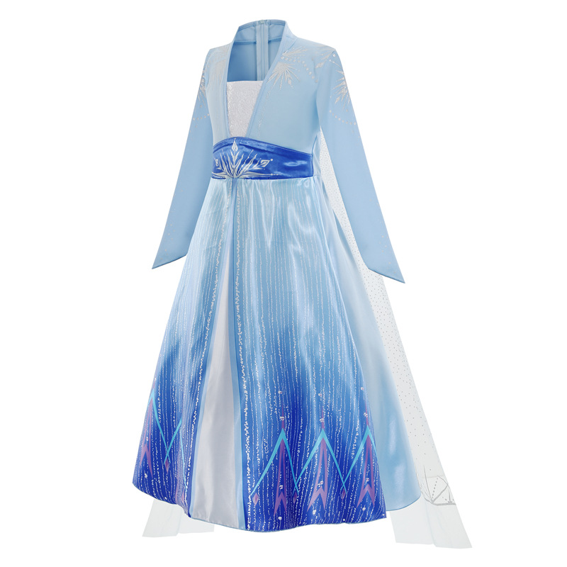 Disfraz de Elsa para niña, fiesta de cumpleaños, ropa de Carnaval de manga larga azul, vestido de princesa para niña