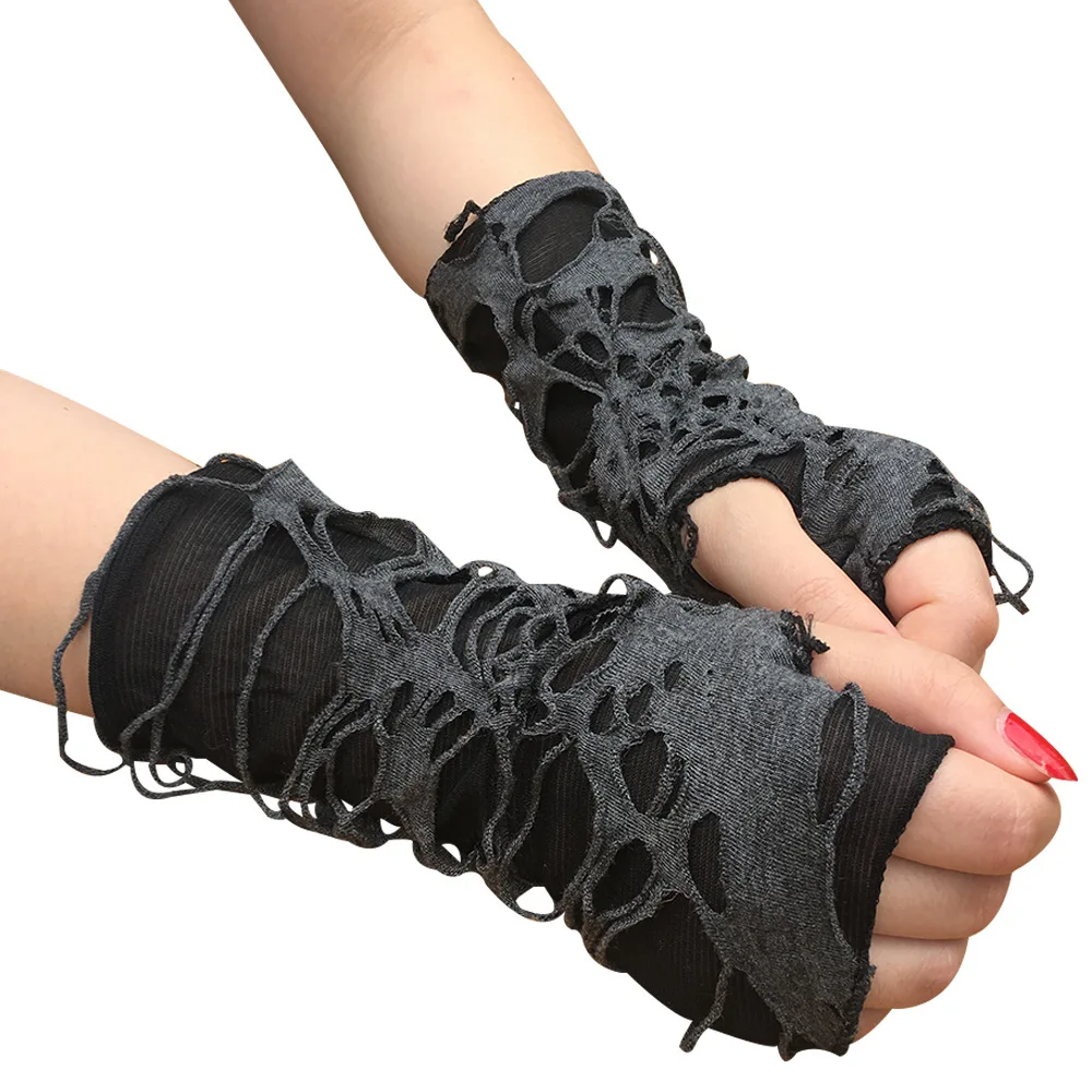 Unisex Gothic Schwarze Handschuhe Fingerloser langer Handschuh für Damen Herren Sexy Festival Handschuhe Fäustlinge Clubwear Tanz Cosplay Zubehör