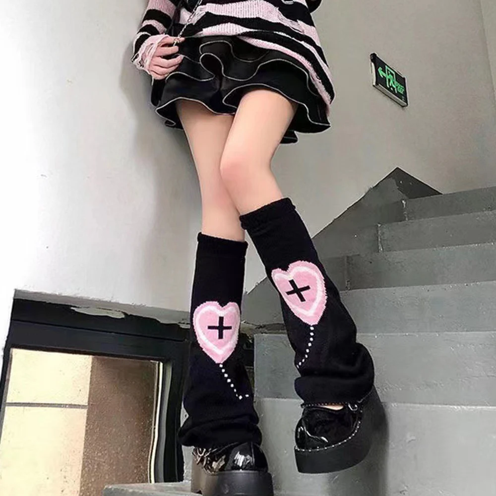 ใหม่ Y2k Lolita สาวหวานขาอุ่นถักถุงเท้า JK Emo สาว Punk ถักเท้าผู้หญิงไม่สมมาตร Harajuku Heap Heap ถุงเท้า