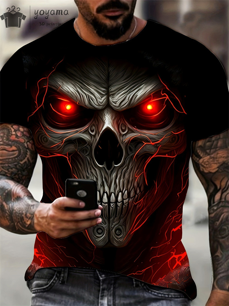 Heren Horror Skull Print T-Shirt 3d Print Vintage O-hals Korte Mouw Mode Oversized T-Shirts Heren Zomer Straatkleding
