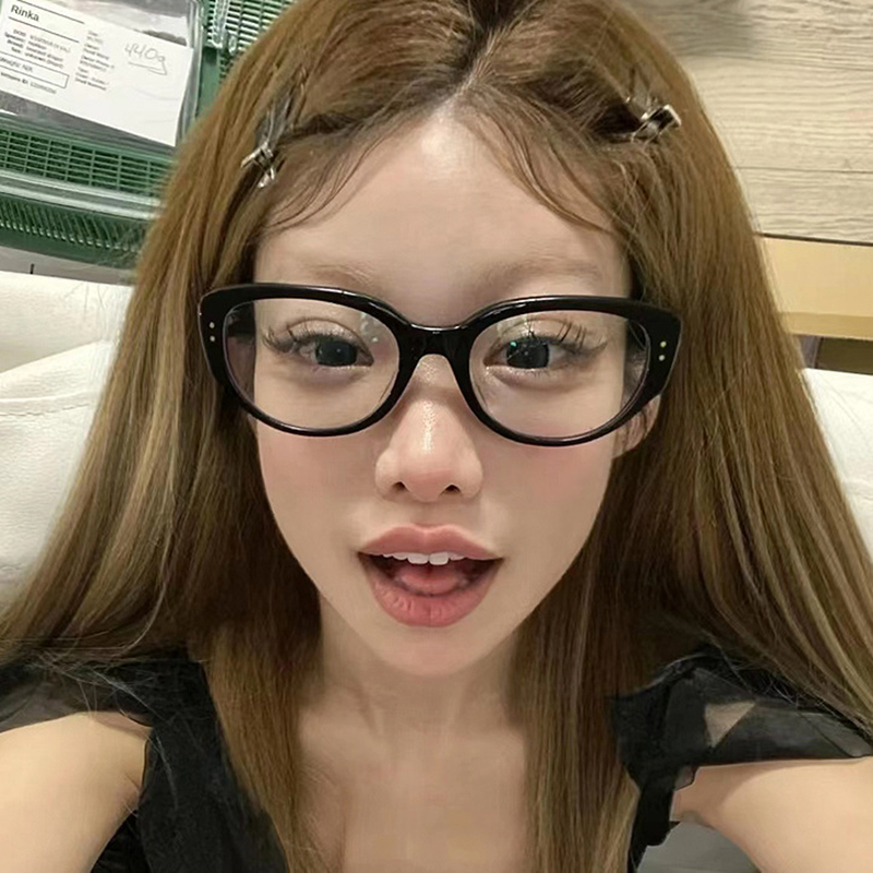 남녀공용 2024 패션 고양이 눈 일반 안경, PC 프레임 안경, 파티 안경, 금속 스터드, 사각형 프레임 안경