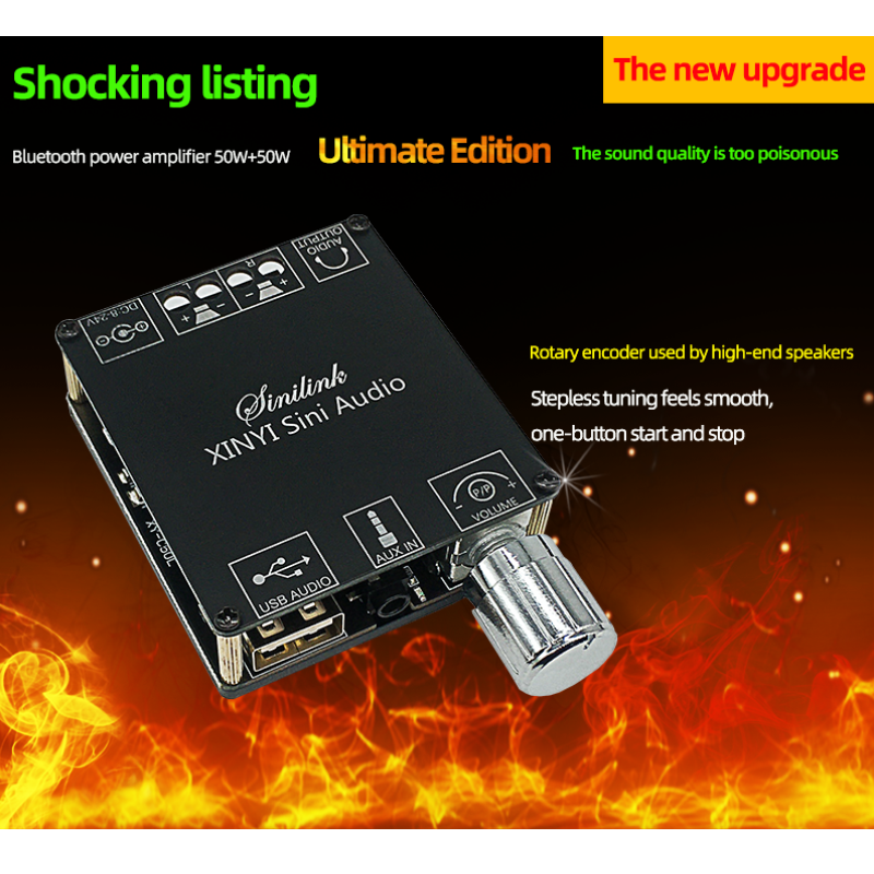 Xinyi mini áudio c50l/c100l estéreo bluetooth placa amplificador de potência digital 50w canal duplo 360 graus ajuste stepless ampmodule