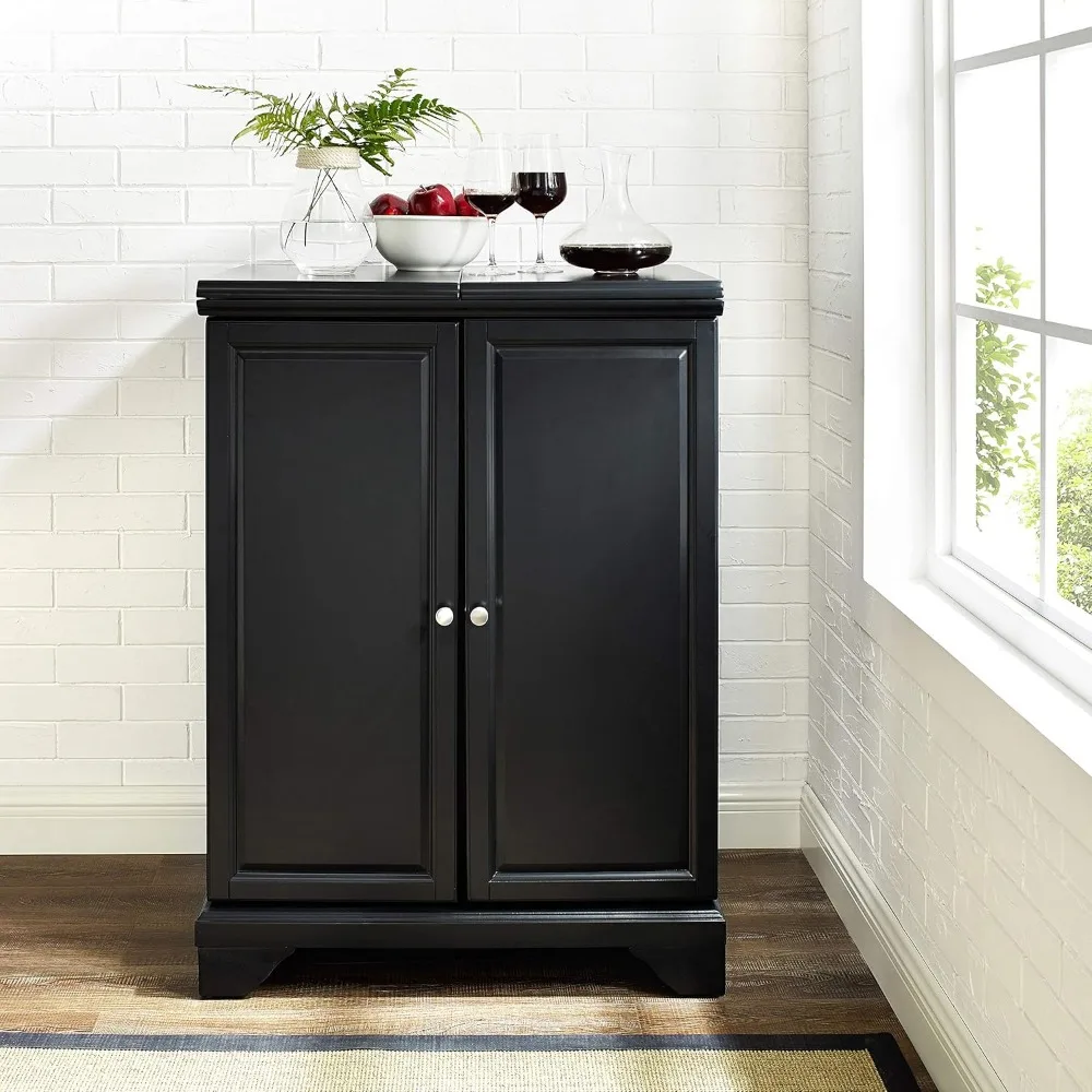 Lafayette Expandable Bar Cabinet with Storage Shelves, Drawer, and Wine Rack, Black