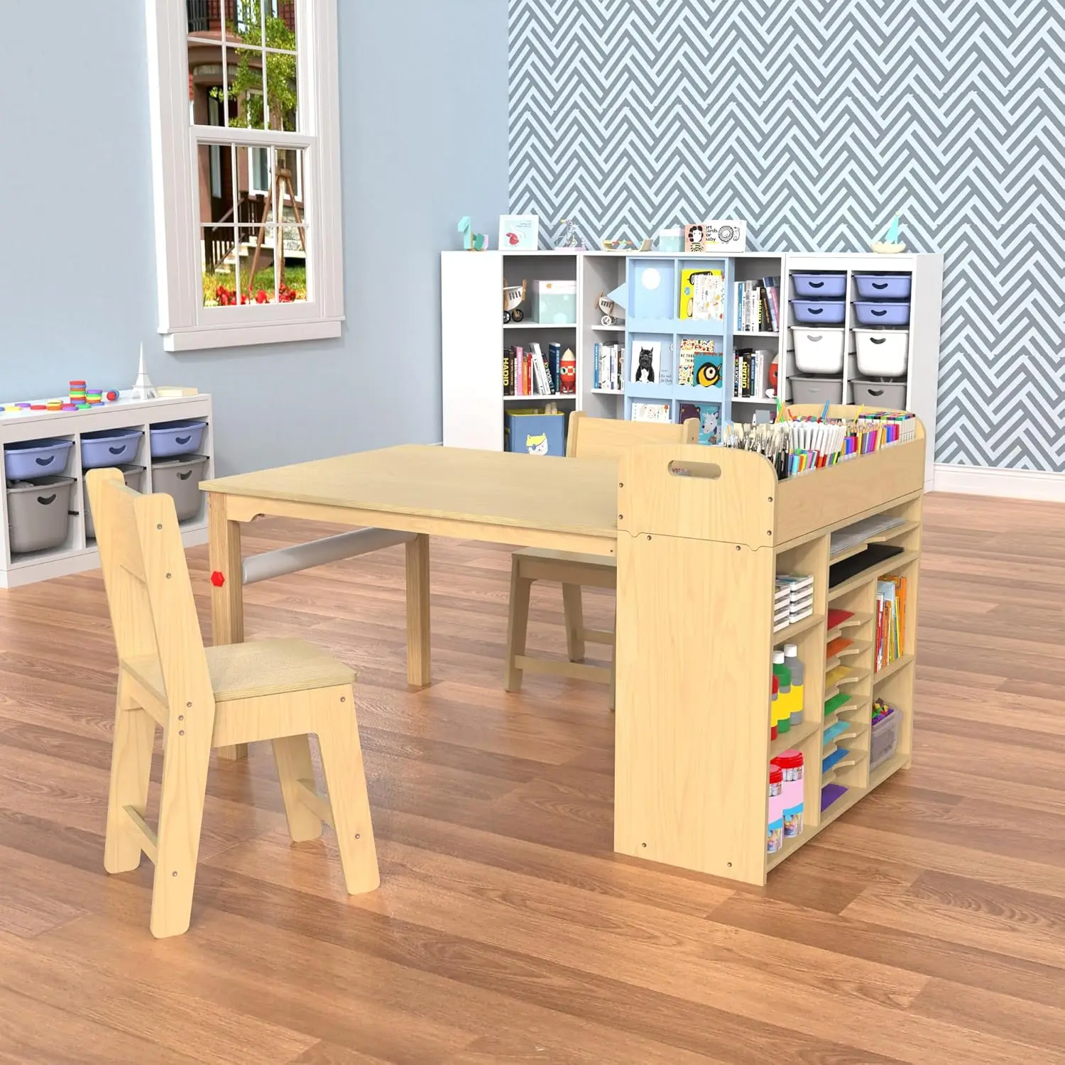 Kids Art Table and Chairs Set - Craft Table with Large Storage Desk and Portable Art Supply  for Ages 8-12, 47" L x 30" W