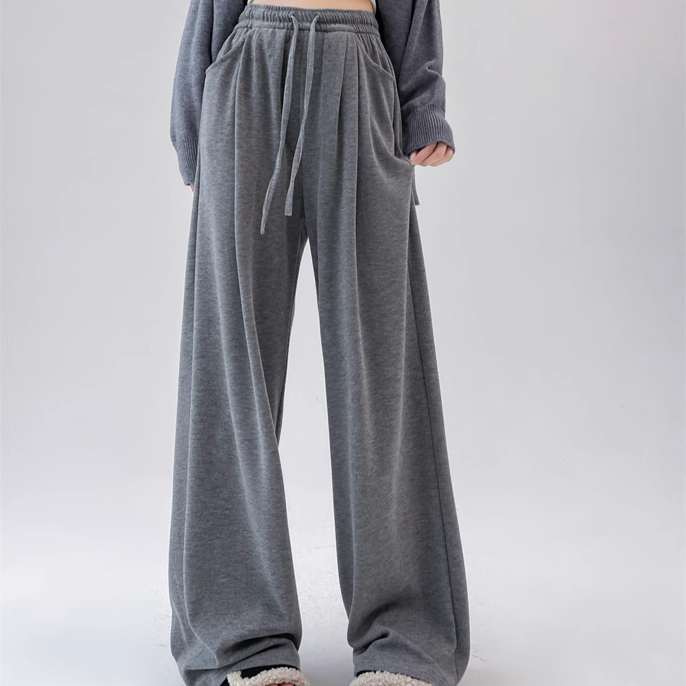 Draping Wide Leg Pants Long Trousers Good Tailoring Meat Concealing Casual Pants Cotton Material Natural Waist Commute Sle