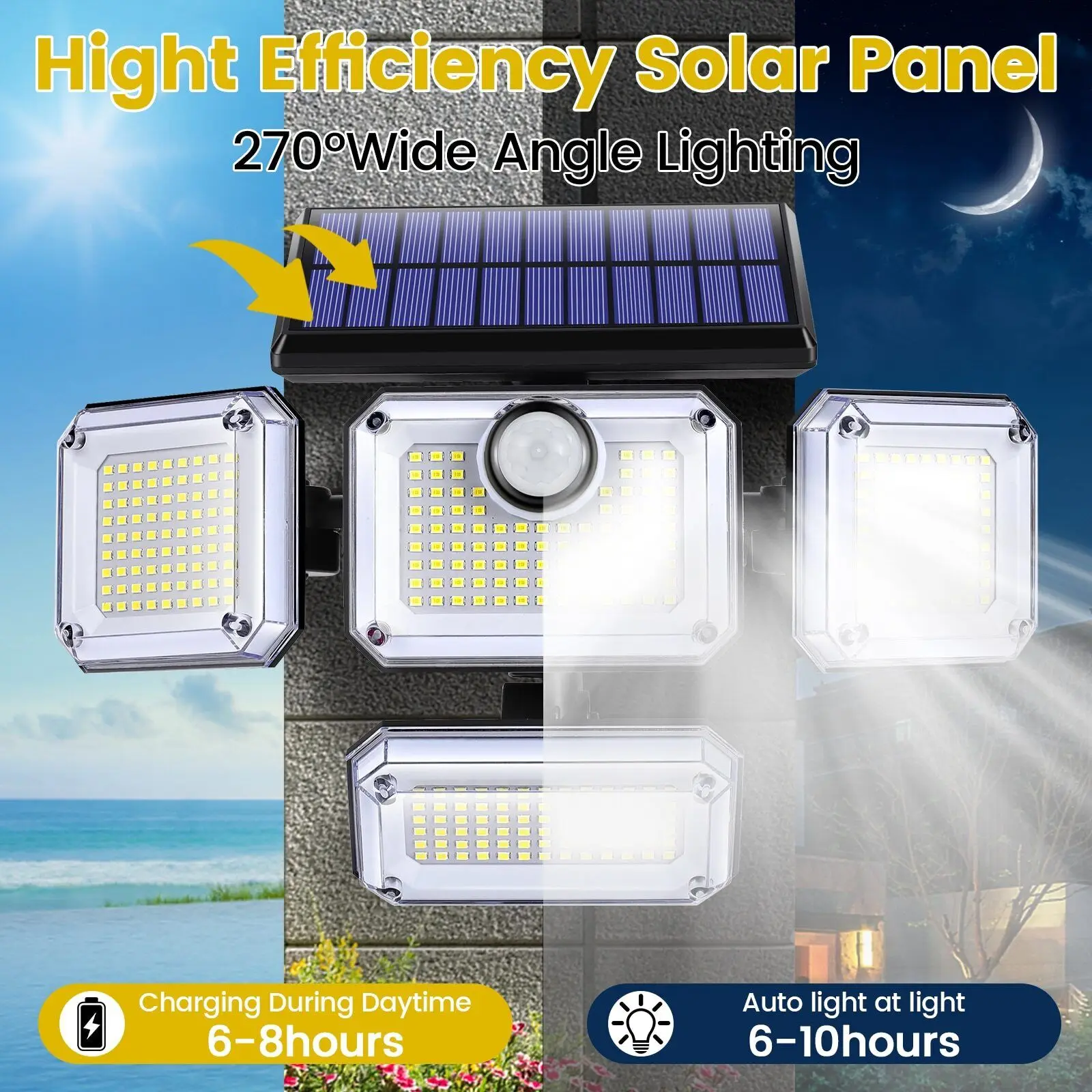Sensore di movimento per luce esterna ad energia solare impermeabile 2000LM 333 Faretti per lampione di sicurezza a LED per la decorazione del giardino