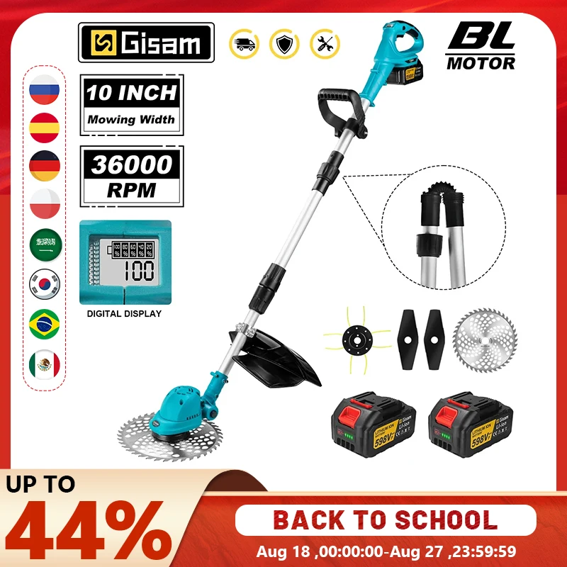 Gisam 10Inch Brushless Electric Lawn Mower 36000RPM Grass Trimmer Length Adjustable Garden Power Tool For Makita 18V Battery Pin