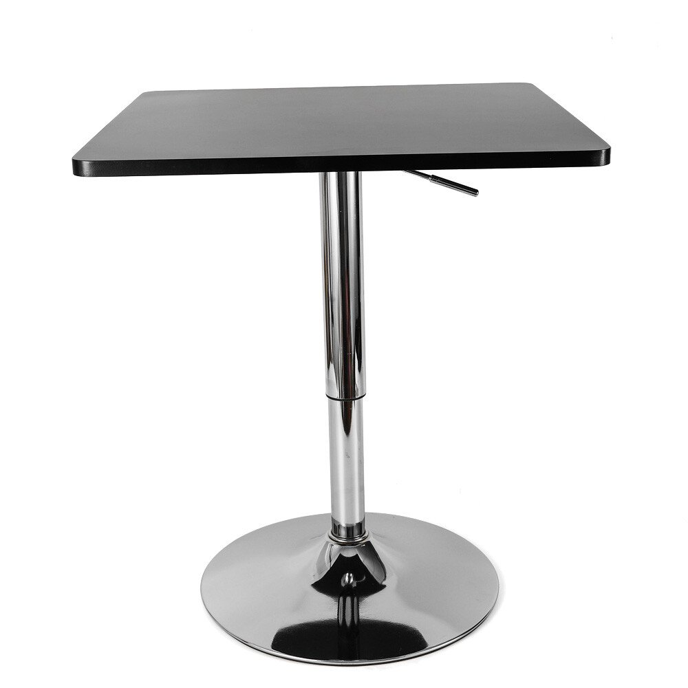 Quadratischer Kneipentisch, schwarzer Cocktailtisch mit 360° °   Kreisel, silbernes Bein und Untergestell, Café-Tische, höhenverstellbar 27,5'' bis 35,4''